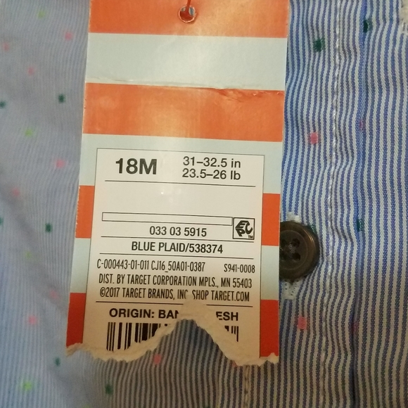 New! Boy's long sleeve button down Size 18M - Picture 4 of 6